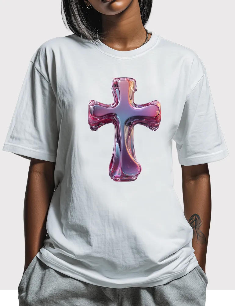 Cyber-Gothic Chrome No. 06 -  Unisex Y2K Melting Cross Graphic Tee | Digital Utopia Series by Ryu Tanaka image 1