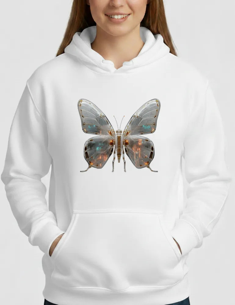 Mecha Morpho No. 03 - Liquid Chrome & Glass Circuit Butterfly Hoodie | Ryu Tanaka Signature Series image 1