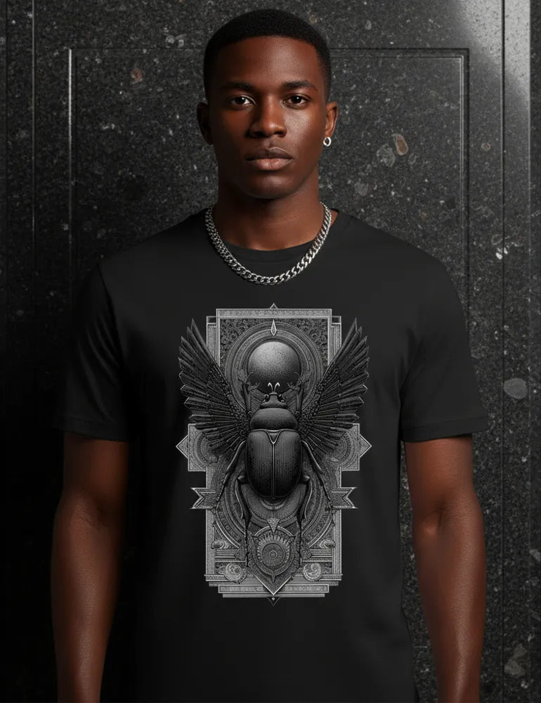 Sacred Beetle No. 04 - Unisex Esoteric Egyptian Etching T-shirt | Seraphina Black Signature Series image 4