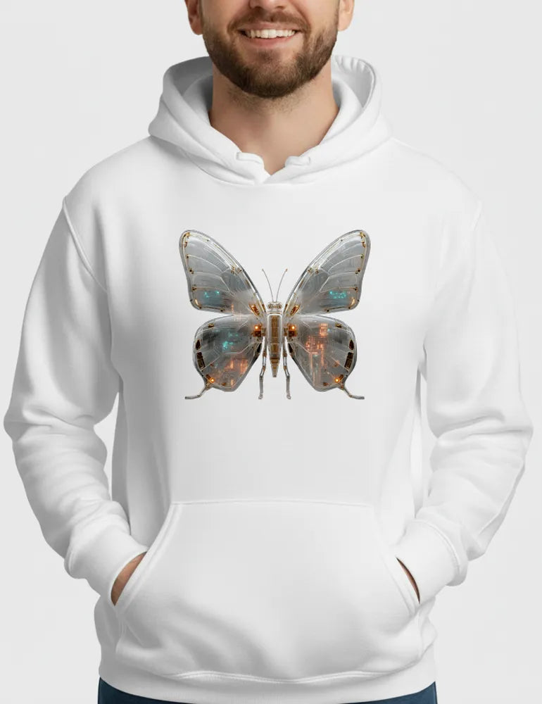 Mecha Morpho No. 03 - Liquid Chrome & Glass Circuit Butterfly Hoodie | Ryu Tanaka Signature Series image 3
