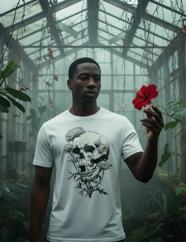 Deadly Flora No. 07 - Unisex Poisonous Bloom & Antique Skull Tee | Seraphina Black Signature Series image 7