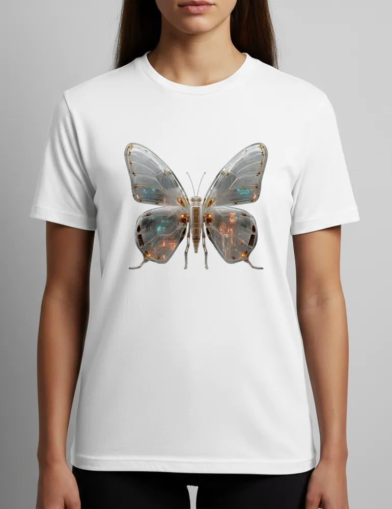 Mecha Morpho No. 03 - Unisex Liquid Chrome & Glass Circuit Butterfly Tee | Ryu Tanaka Signature Series image 3