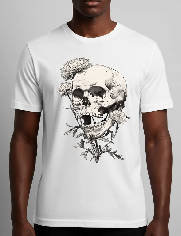 Deadly Flora No. 07 - Unisex Poisonous Bloom & Antique Skull Tee | Seraphina Black Signature Series image 2