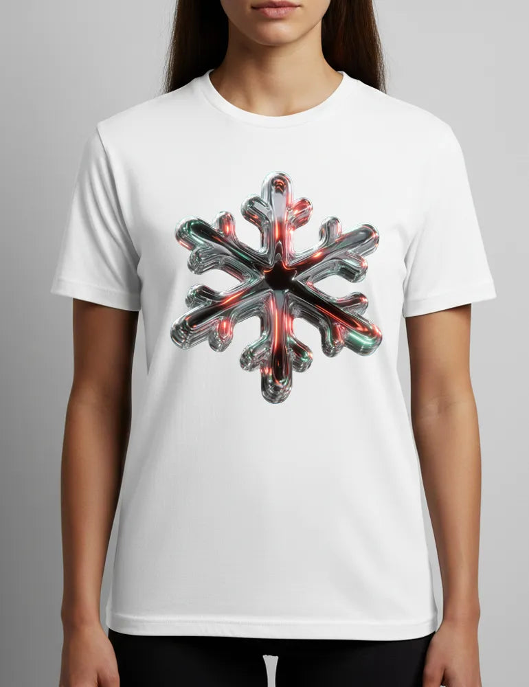 Chrome Snowflake No. 01 - Unisex 3D Iridescent Liquid Metal Tee | Ryu Tanaka Signature Series image 0