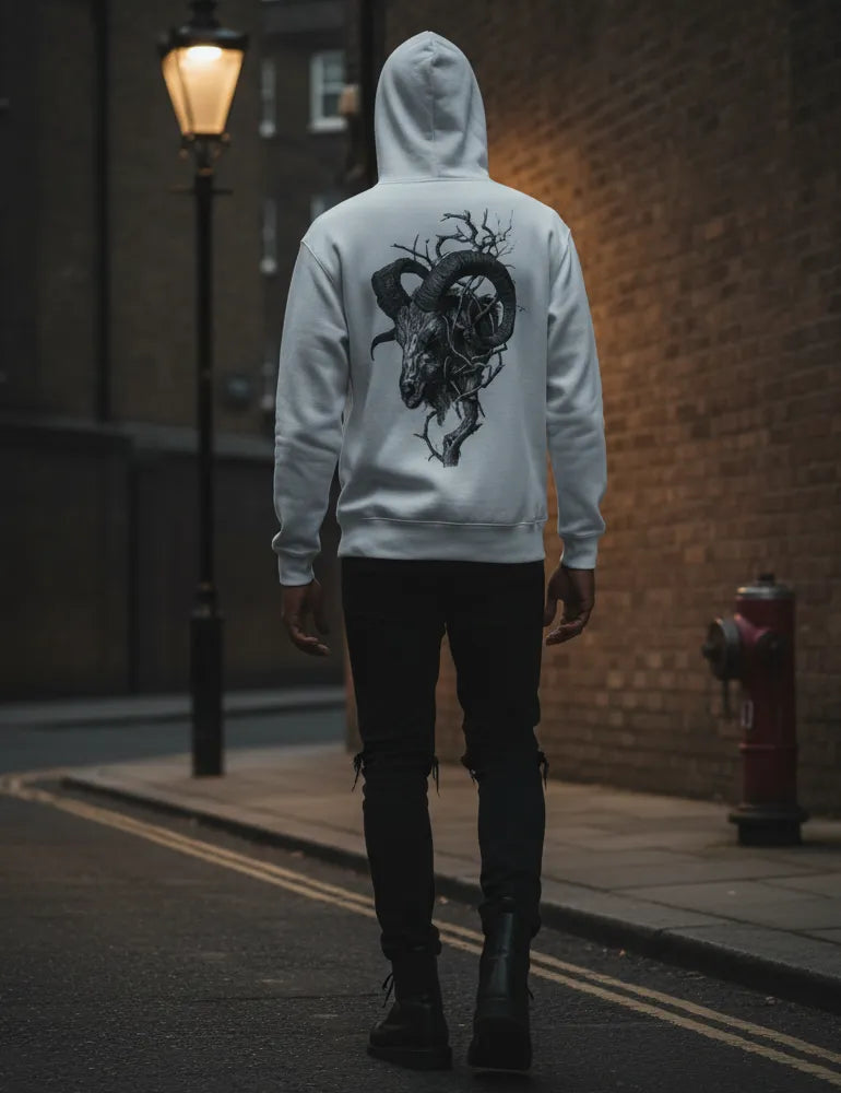 Krampus Horns No. 03 - Vintage Woodcut Engraving Hoodie | Seraphina Black Signature Series image 3