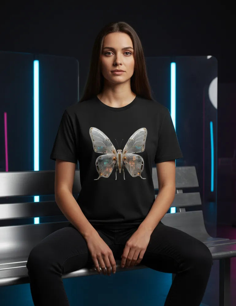 Mecha Morpho No. 03 - Unisex Liquid Chrome & Glass Circuit Butterfly Tee | Ryu Tanaka Signature Series image 6