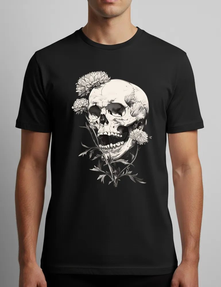 Deadly Flora No. 07 - Unisex Poisonous Bloom & Antique Skull Tee | Seraphina Black Signature Series image 1