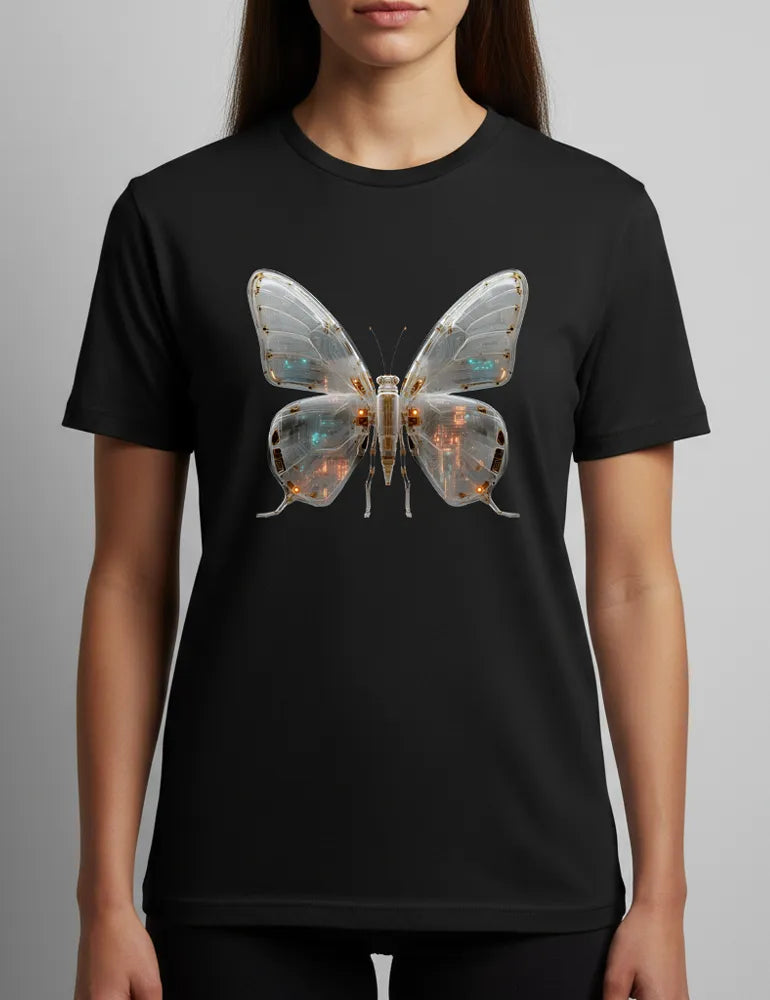 Mecha Morpho No. 03 - Unisex Liquid Chrome & Glass Circuit Butterfly Tee | Ryu Tanaka Signature Series image 2