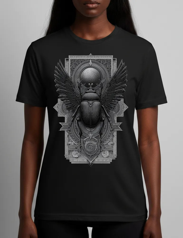 Sacred Beetle No. 04 - Unisex Esoteric Egyptian Etching T-shirt | Seraphina Black Signature Series image 2