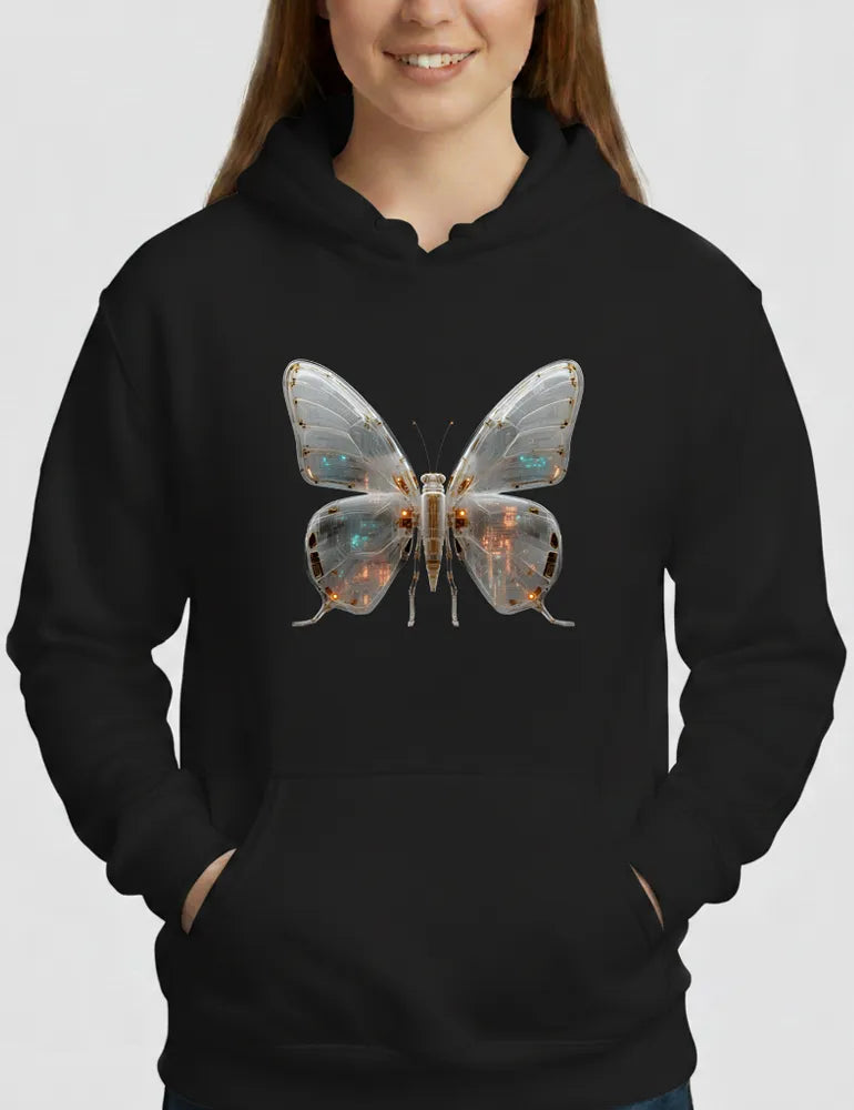 Mecha Morpho No. 03 - Liquid Chrome & Glass Circuit Butterfly Hoodie | Ryu Tanaka Signature Series image 0