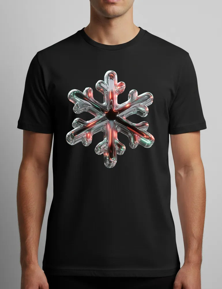 Chrome Snowflake No. 01 - Unisex 3D Iridescent Liquid Metal Tee | Ryu Tanaka Signature Series image 3