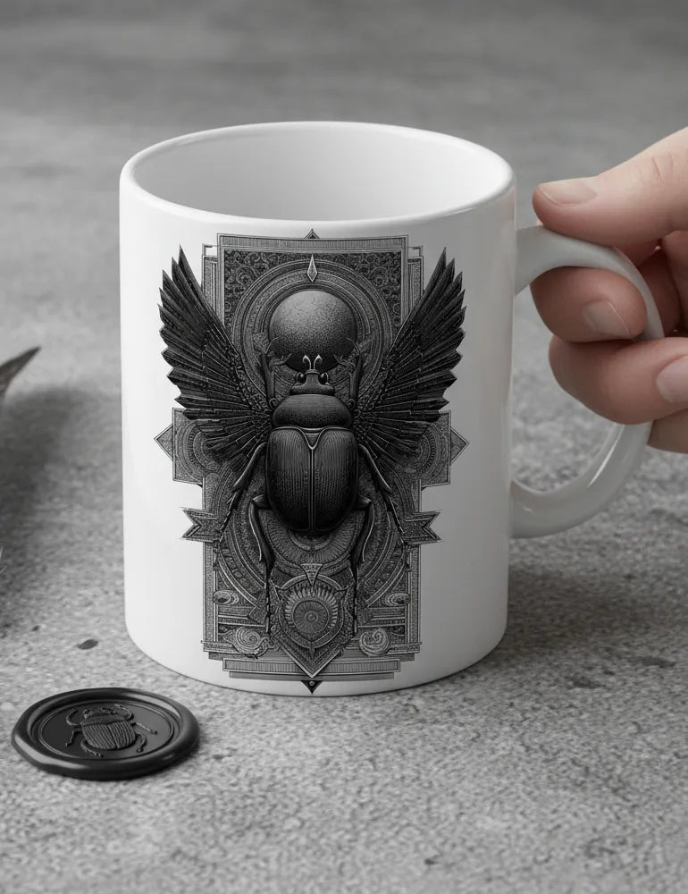 Sacred Beetle No. 04 - Esoteric Egyptian Art Mug | Seraphina Black Artist Series image 1