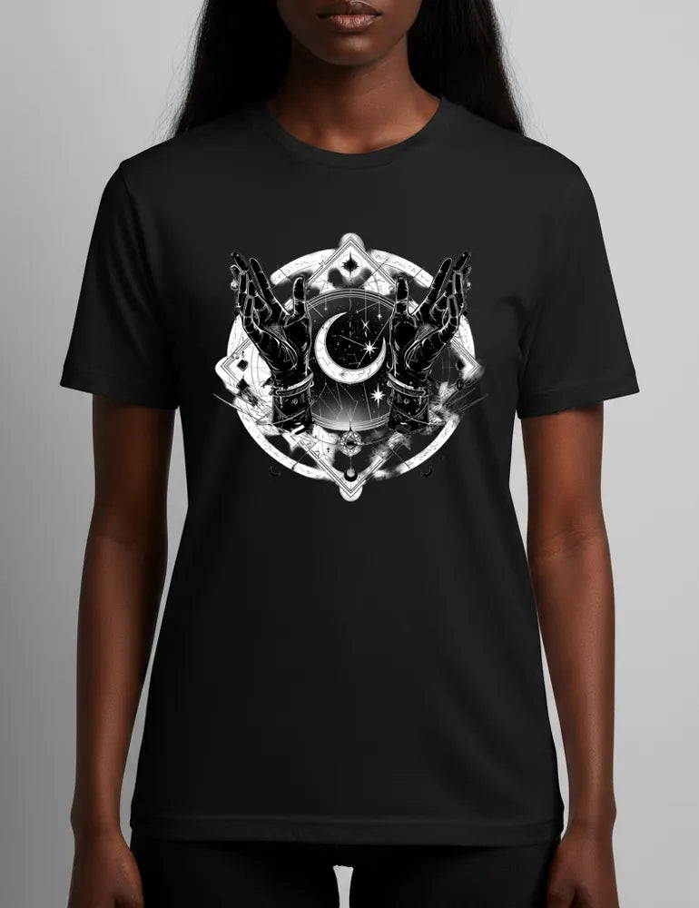 Celestial Reach No. 02 - Unisex Alchemy Moon & Stars Tee | Seraphina Black Signature Series image 0